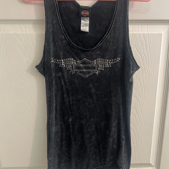 Harley-Davidson Women’s Distressed Black Angel Wing Tank Top-STUBBS HD Houston - Picture 1 of 5
